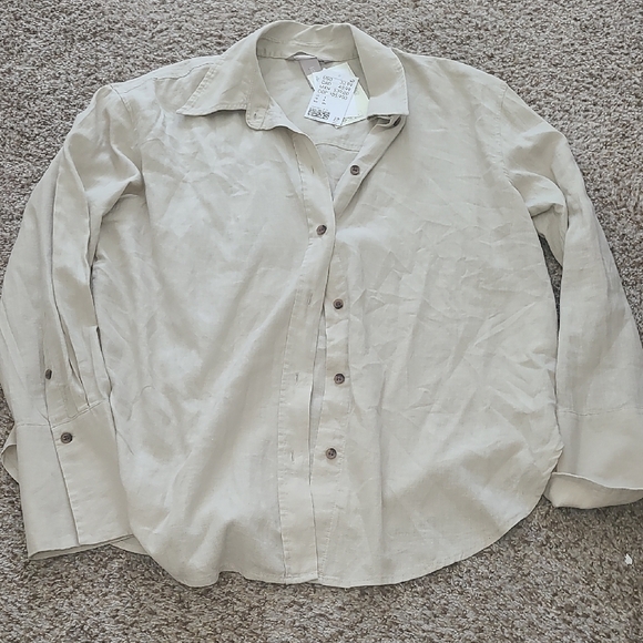 H&M Light Tan Linen Blend Casual Button Down Shirt - Picture 1 of 7